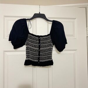 Blue Rain black and White Patterned Blouse